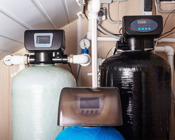 Home water filter softener system. Water purification.